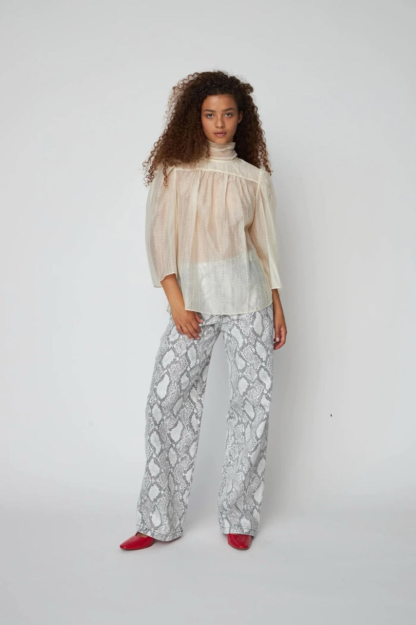 Stella Nova Pointelle High Neck Bow Blouse